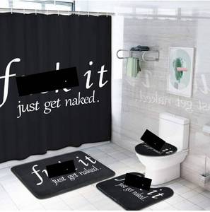 lot 57821 image: Explicit- 4 Pcs Black Get Naked Shower Curtain Sets with Non-Slip Rug, Toilet Lid Cover and Bath Mat, Black and White Bathroom Shower Curtain with 12 Hooks, Waterproof Fabric Bath Curtain