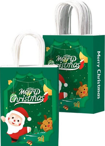 lot 57824 image: 50pcs) Merry Christmas, Kraft Paper Bags with Handles,7.874.33 10.63Inches, Paper Shopping Bags, Party Bags, Perfect Solution for Baby Shower, Birthday Parties, Restaurant (Father Christmas)