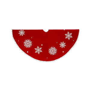 lot 57826 image: Gerson 48-in D Red Velvet Felt Holiday Pom Pom Snowflake Tree Skirt