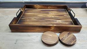 lot 57828 image: Simply Kitchen Plus Torch Wood Serving Tray with 4 Coasters