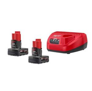 lot 69782 image: $$ Milwaukee M12 12-Volt Lithium-lon Starter Kit with Two 6.0 Ah Battery Packs and Charger, Retail $200