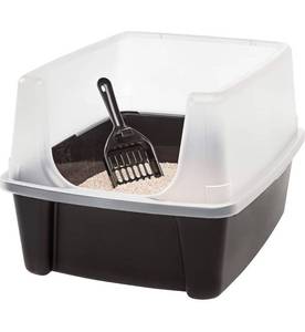 lot 69807 image: IRIS USA Cat Litter Box, High Sided and Enclosed Kitty Litter Box with Scoop