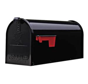 lot 69809 image: Gibraltar Mailboxes Elite Black, Medium, Steel, Post Mount Mailbox, Left Side Dented