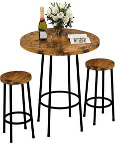 lot 73414 image: Modern Round bar Table, Kitchen Counter Height Wood Top Bistro Easy Assemble for Breakfast Nook Living Room Small Space Restaurant, Rustic Brown 23