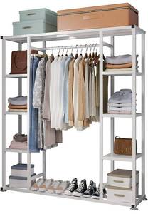 lot 73432 image: UDEAR Metal Garment Rack,Freestanding,Heavy Duty Open Wardrobe Closet Storage Organizer,with 9 Shelves Clothes Hanging Rack Stand for Clothes,Shoes, Bags,in Entryway,Room,White