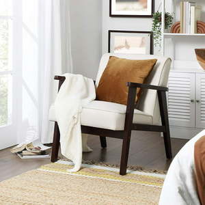 lot 73450 image: SONGMICS Leisure Chair with Solid Wood Armrest, Beige