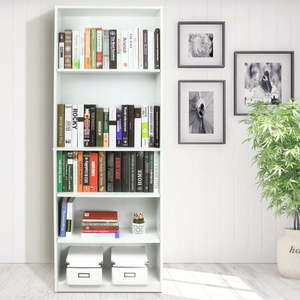 lot 73453 image: Furinno JAYA Simply Home 5 - Shelf Bookcase Adjustable Shelves White