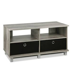 lot 73462 image: Furinno Andrey Entertainment Center with Bin Drawers, French Oak GreyBlack (B06XQ3Z62P)
