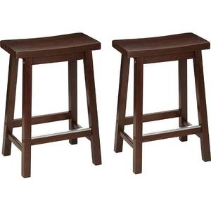 lot 73479 image: Amazon Basics Solid Wood Saddle-Seat Kitchen Counter-Height Stool - Set of 2, 24 Counter Stool, Walnut Finish