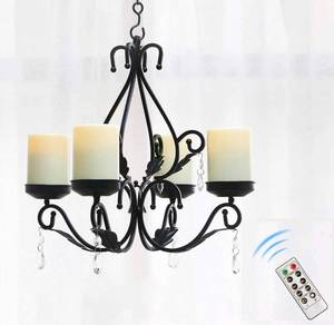 lot 69831 image: GiveU 3 in 1 Lighting Chandelier with 4pcs Battery Operated Led Candle with Remote, Table Centerpiece for Indoor or Outdoor Gazebo, Patio Decoration, Black