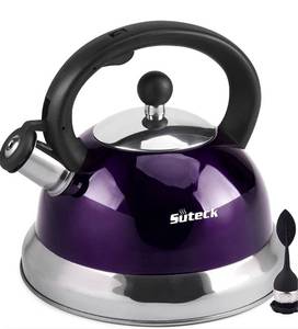 lot 69836 image: Whistling Tea Kettle 3.3 Qt Tea Pot Stainless Steel Hot Water Teapot for All Stovetops, Purple