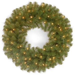 lot 9266 image: National Tree 24 North Valley Spruce Wreath with 50 Battery Operated Dual Led Lights