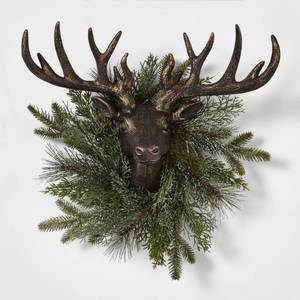 lot 55917 image: Wall Mounted Deer Head with Faux Greenery Decorative Wall Sculpture - Wondershop
