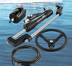 lot 24021 image: VEVOR Hydraulic Boat Steering Kit, 300HP Hydraulic Steering Kit Helm Pump, Cylinder, Wheel, 18 Feet Hose Hydraulic Steering Seal Kit, Corrosion-Resistant Boat Steering System Marine Steering Kit