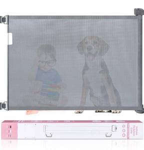 lot 24032 image: Babepai Retractable Baby Gate Wide Safety Mesh Gate Easy to Roll and Latch for Stairways Doorways Hallways Patios Deck Banisters Flexible and Extensible Pets Gate Up to 54 inch Wide