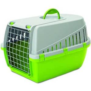 lot 24037 image: Medium Sized Lime Green And Grey Pet Carrying Cage