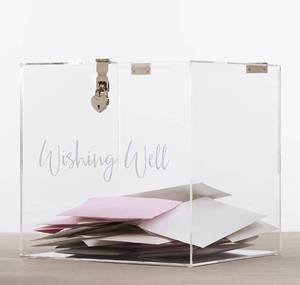 lot 24040 image: Okaira Acrylic Wedding Wishing Well Box with Slot and Gold Metallic Lock Buckle and Hinges, 11.8��x11.8��x11.8�� - Gift Box for Weddings, Birthdays, Anniversaries, Graduations, Baby and Bridal Showers