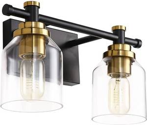 lot 24043 image: SOLFART Vintage 2 Lights Wall Mount Lighting Sconce Bathroom Vanity Light Black Metal with Clear Glass Bronze Fixtures