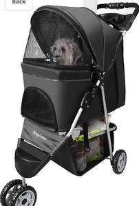lot 24056 image: Vergo Pet Jogger Stroller Lightweight Foldable No-Zip 3-Wheel with Storage Basket and Cup Holder for Small & Medium Cats, Dogs, Puppies and Elderly Pets (Grey)