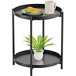 lot 24058 image: Yesker Side Table, End Table Metal Small Table Anti-Rust and Waterproof Outdoor & Snack Bedside Table Sofa Side Snack Table Accent Coffee Table Living Room Bedroom Balcony 2 Layer (Black) (B08R7B5G9S)