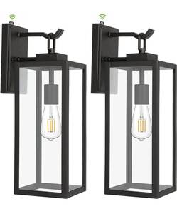 lot 24073 image: Large Size Dusk to Dawn Outdoor Wall Lanterns, 18 Inch Matte Black Porch Lights, Exterior Wall Lighting, Anti-Rust Architectural Outdoor Sconces, ETL Listed, 2 Pack
