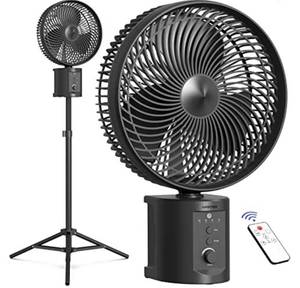 lot 24102 image: 20000mAh Oscillating Rechargeable Fan wRemote, Lasts 50 Hrs,10 Portable Battery Operated Fan wExtendable Tripod, Strong Airflow, Timer, 7 Speeds, Outdoor Pedestal Fan for Camping Home Hurricane