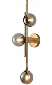 lot 24103 image: BOKT Modern 3-Light Decorative Globe Wall Sconce Indoor Wall Lamp Fixture Simple Light Luxury Living Room Background Wall Light Designer Creative Bedroom Bedside Glass Molecular Light (Smoky Grey)