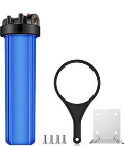 lot 24106 image: SimPure Whole House Water Filter Housing (DB20P), 20 x 4.5 Sediment Carbon Cartridge Universal Housing, Pre-Filtration System for Well and City Water, 1 NPT Port, Pressure Release