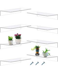 lot 24108 image: 8 Pieces Acrylic Floating Shelf, Invisible Wall Mounted Display Organizer Book Shelf for Kids Nursery Living Room, Bathroom, Bedroom, Kitchen, Office (Clear)