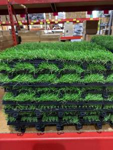 lot 24112 image: Artificial Grass Turf Interlocking Deck Tiles Set 18 PCS, 12x12 Thick Synthetic Fake Grass