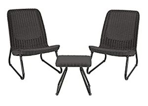 lot 24115 image: Keter Resin Wicker Patio Furniture Set with Side Table and Outdoor Chairs, Dark Grey (B06Y4C6ZXZ)