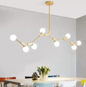 lot 24129 image: Mid-Century Modern Branching Arm 8 Light Frosted Glass Globe Chandelier for Dining Room Living Room Bedroom