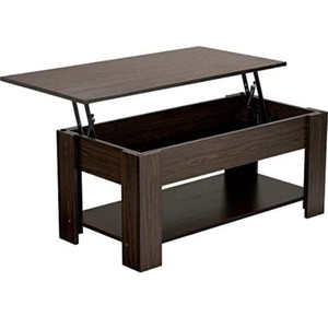 lot 24131 image: Yaheetech Lift Top Coffee Table with Hidden Compartment and Storage Shelf, Rising Tabletop Dining Table for Living Room Reception Room, 38.6in L, Espresso