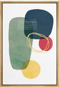 lot 24134 image: SIGNFORD Framed Canvas Wall Art Green, Blue, Red, Yellow and Gold Lines and Circles Geometric Shapes Illustrations Minimalism Modern RelaxCalm for Living Room, Bedroom, Office - 16x24 inches