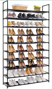lot 24136 image: APICIZON 10 Tiers Shoe Rack, 50 Pairs Shoe Storage Organizer, Non-Woven Fabric Metal Shoe Shelf Tower, Shoe Rack Organizer for Closet  Entryway  Garage, Black