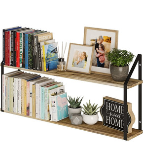 lot 24137 image: Wallniture Modena 2-Tier 36 Floating Shelves Living Room Decor Shelves for Wall Storage Laundry & Kitchen Organization Office Decor Burnt Finish