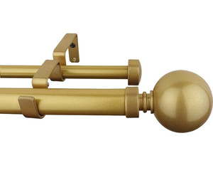 lot 24138 image: MERIVILLE 1-Inch Diameter Ball Telescoping Double Window Treatment Curtain Rod, 48-Inch to 84-Inch, Gold