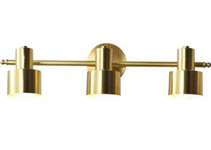 lot 24142 image: YHTlaeh New Bathroom Vanity Light Fixtures Brushed Brass Metal Shade 3 Lights Modern Wall Bar Sconce Over Mirror (Exclude Bulb)