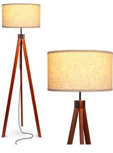 lot 24147 image: Brightech Eden Tripod Floor Lamp, Dimmable Standing Lamp with Solid Wood Legs for Bedroom Reading, Tall Tree Lamp for Offices, Modern LED Lamp for Living Rooms, Great Living Room Decor - Havana Brown