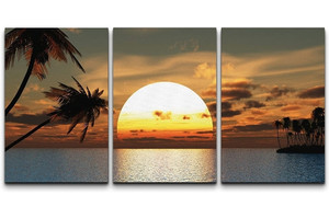 lot 24151 image: wall26 Canvas Print Wall Art Set Tropical Sunset on Beach Paradise Nature Wilderness Photography Realism Rustic Scenic Colorful Multicolor for Living Room, Bedroom, Office - 16x24x3