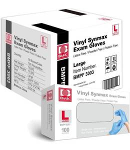 lot 24152 image: Basic Medical Synmax Vinyl Exam Gloves - Latex-Free & Powder-Free - Large, BMPF-3003(Case of 1,000)