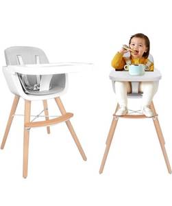 lot 24159 image: High Chair with Adjustable Legs, Baby High Chairs with Tray for Babies and Toddlers, Removable and Washable BPA-Free Plastic Dinner Plate, Durable Wooden High Chair - Best for 6-36 Months