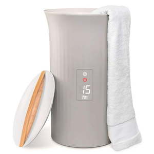 lot 24162 image: LiveFine 40 x 70 Bucket Style Towel Warmer for Oversized Bath Sheet Towels Gray