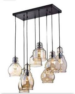 lot 24175 image: 8-Light Chandelier Farmhouse Wrought Iron Chandeliers Rustic Pendant Light with Seeded Shade Adjustion Chain Vintage Decorative Ceiling Light Fixtures for Dining Table Vintage Kitchen, Bar, Island