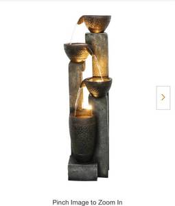 lot 24179 image: 40 in. Resin Fiber Modern Outdoor Fountain, 4-Tier Garden Water Feature wSoothing Sounds & LED Lights for House Office