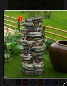 lot 24180 image: 5-Tier Rock Water Fountain with LED Rockery Cascading Outdoor Waterfall Fountain