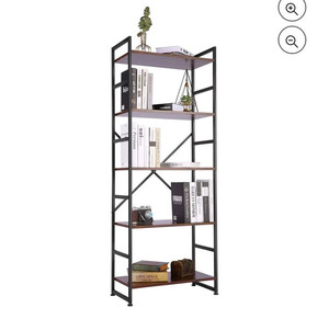 lot 24181 image: Farexon 5-Tier Industrial Bookshelf, Wooden Tall Bookcase, Standing Shelves for Home & Office,
