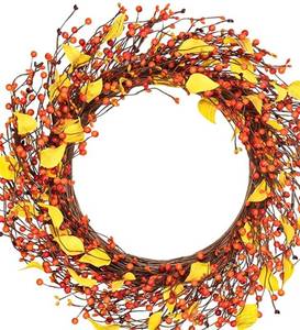 lot 110004 image: DearHouse 18 inch Artificial Fall Wreath Red Berry Wreath Fall Maple Leaf Wreath for Front Door Fall Decorations