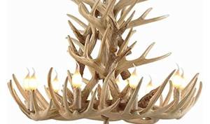 lot 110042 image: Hubrin Retro Antler Chandelier 9 Light , Rustic Antler Light Fixtures Ceiling , Vintage Deer Horn Pendant Light, Brown E12, D35in x H23in for Home Store Bar Coffee (9 Lamp Arms 6 Arms)