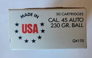 lot 1123 image: Olin Winchester 50 Cartridges CAL. 45 Auto 230 GR. Ball Ammo - Q4170